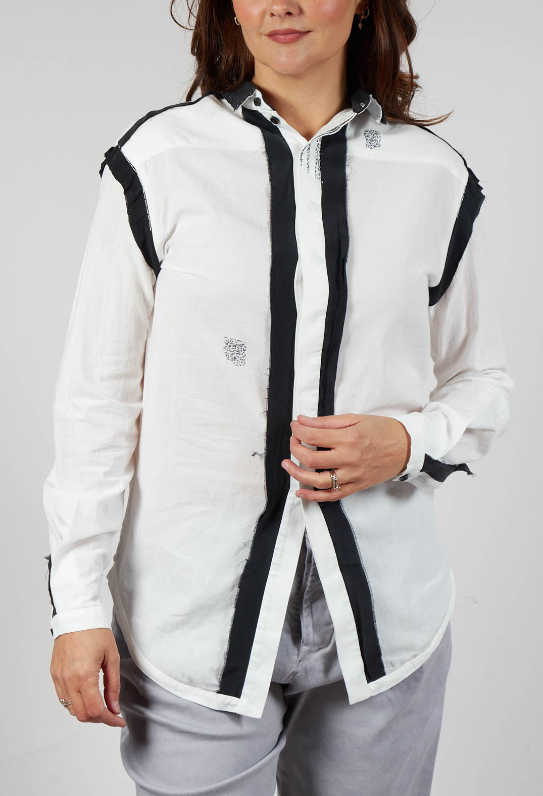 Cotton Shirt with Contrast Detail in White Black