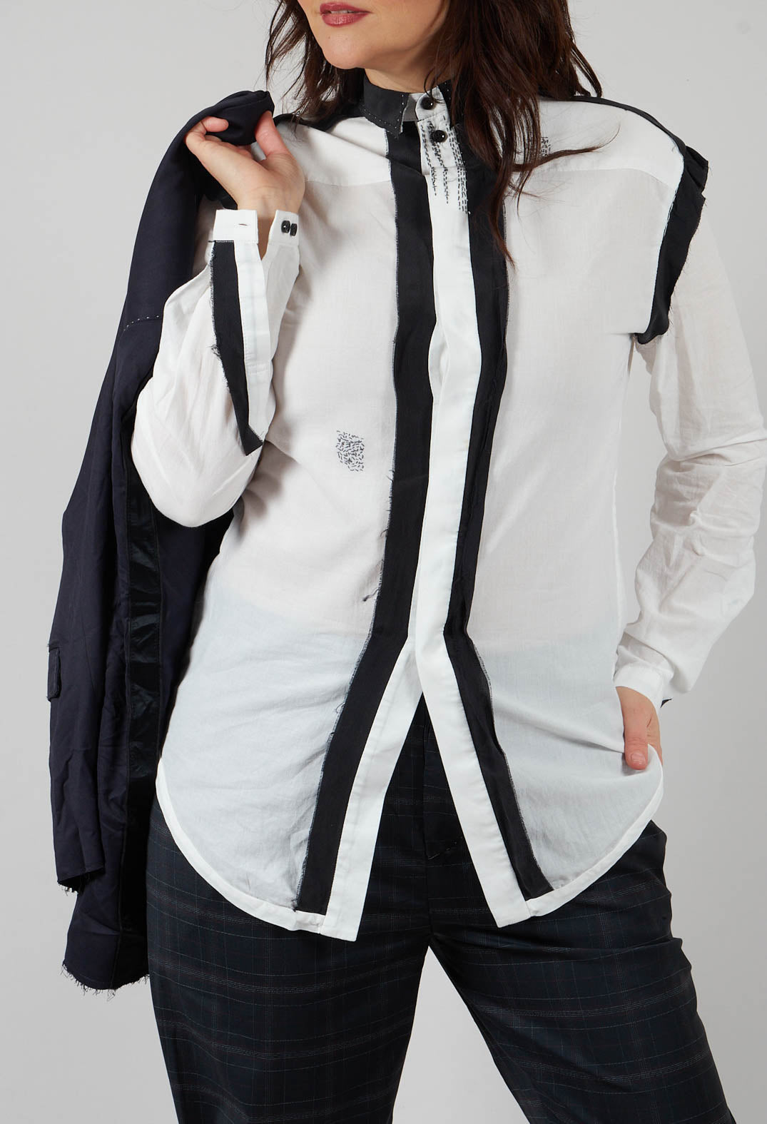 Cotton Shirt with Contrast Detail in White Black