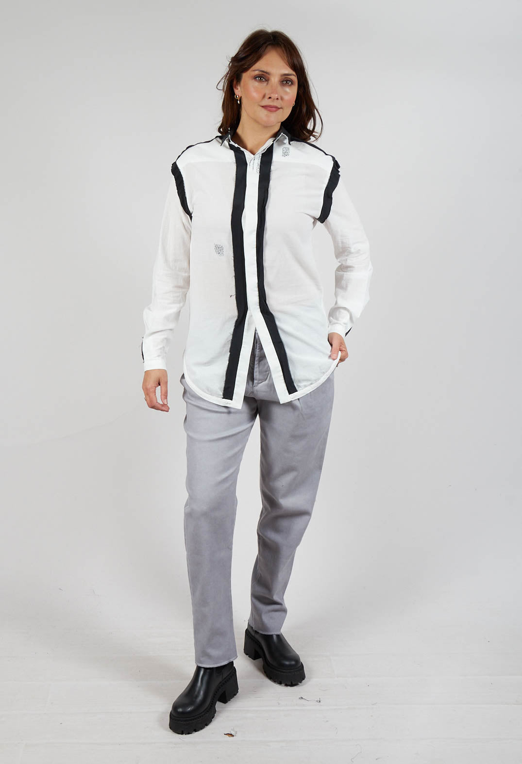 Cotton Shirt with Contrast Detail in White Black