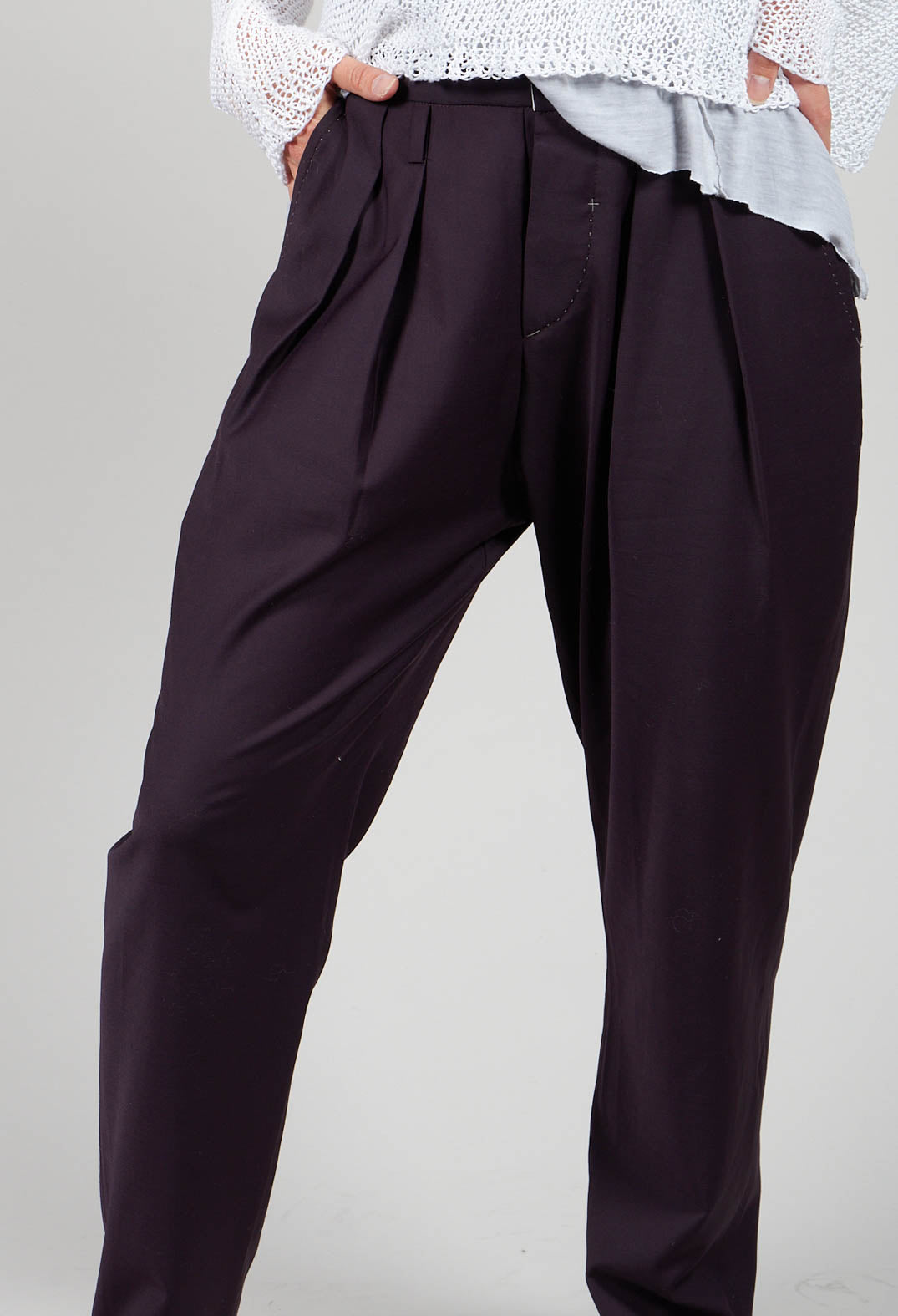 Pleat Front Wool Trousers in Plum Purple