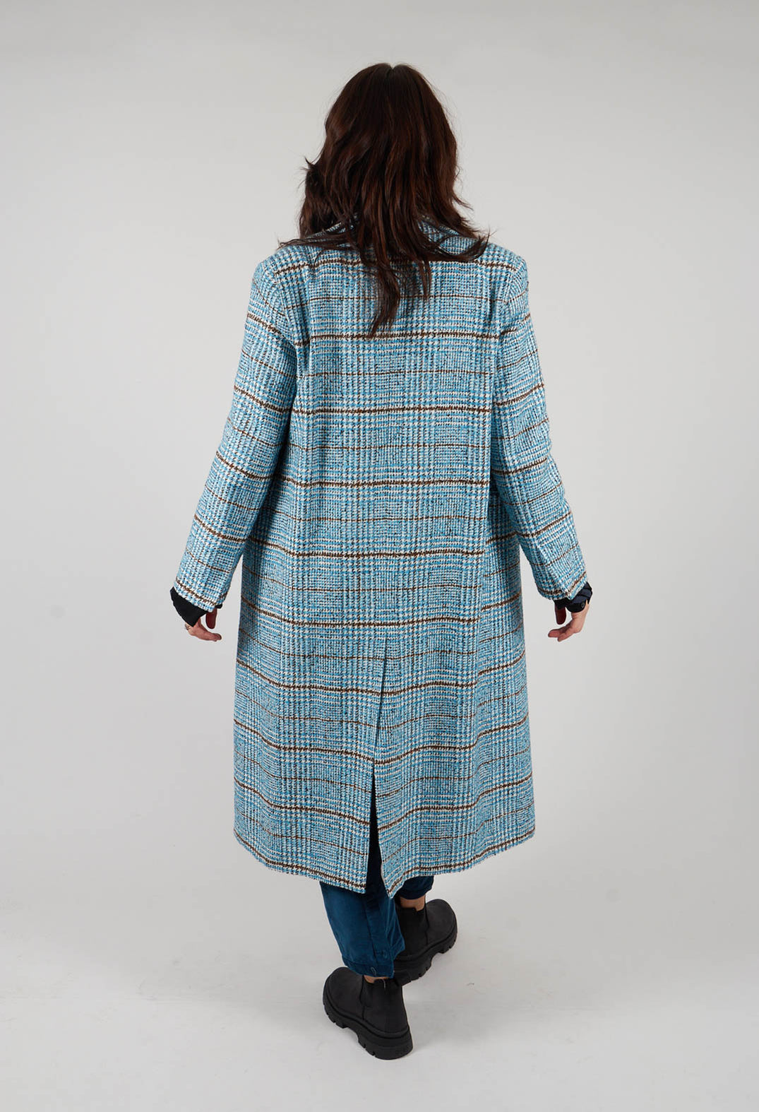 Checked Wool Coat in Light Blue