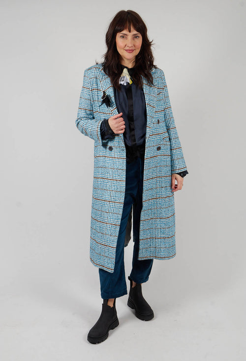 Checked Wool Coat in Light Blue