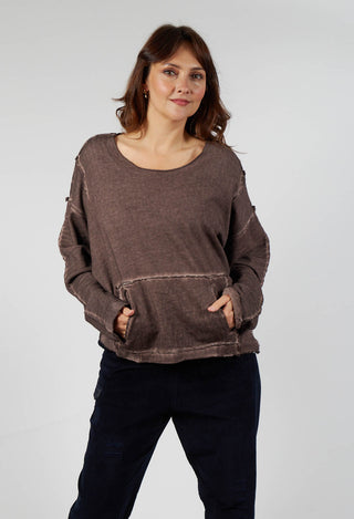 Cropped Jersey Sweatshirt in Dark Brown