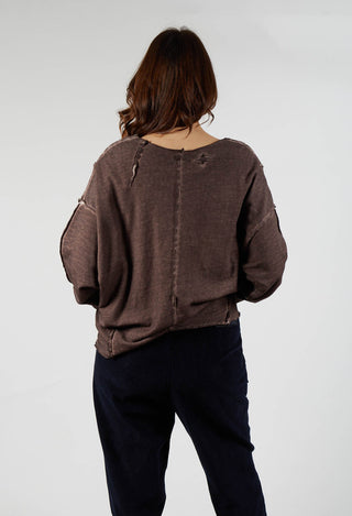 Cropped Jersey Sweatshirt in Dark Brown