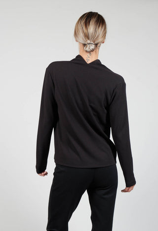 Draped Neck Blouse with Long Sleeves in Black