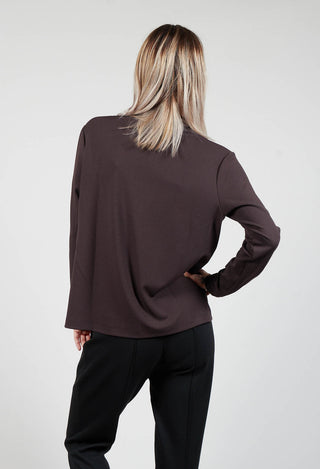 Draped Neck Blouse with Long Sleeves in Dark Brown