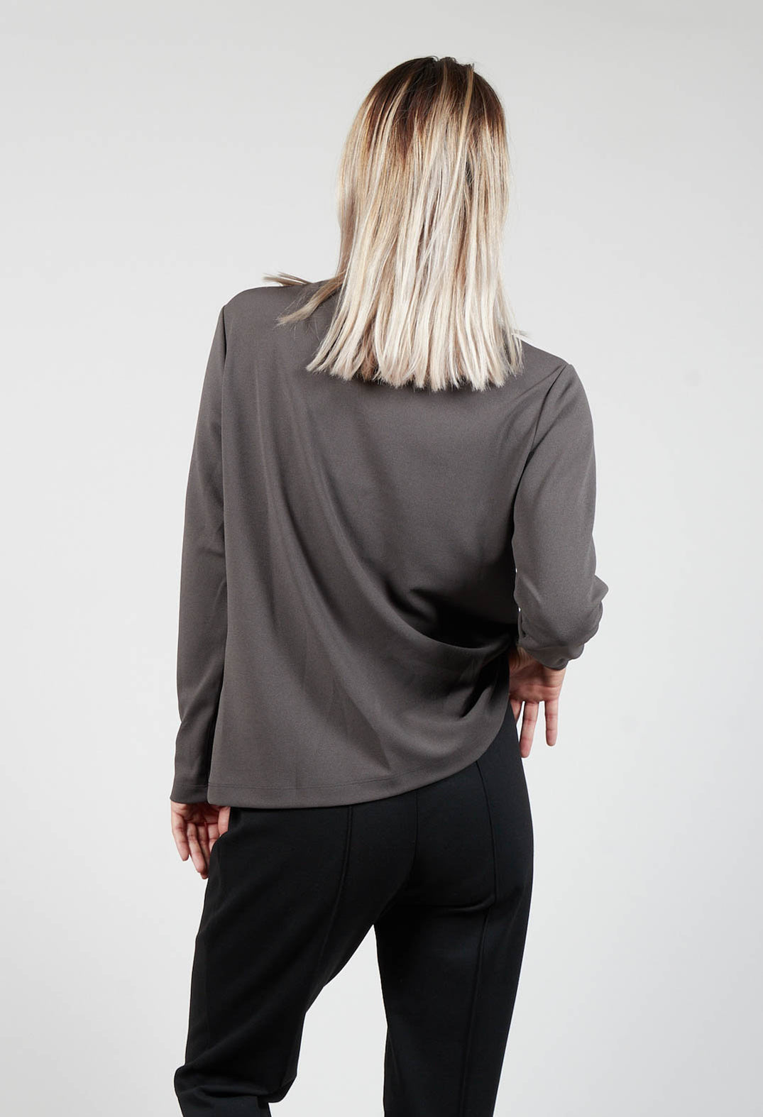 Draped Neck Blouse with Long Sleeves in Grey