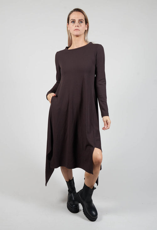 Long Sleeve Dress with Front Splits in Dark Brown