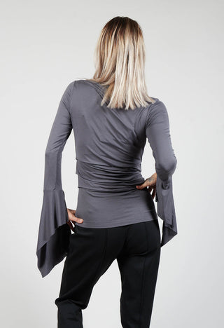 Wide Neck Top with Side Ruching in Grey