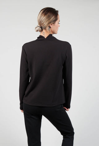 Draped Neck Top with Long Sleeves in Dark Grey