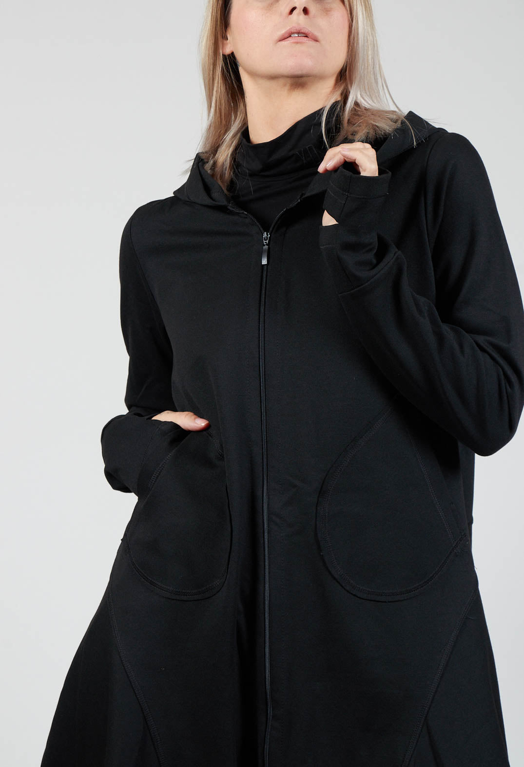 Longline Zip up Jacket in Black