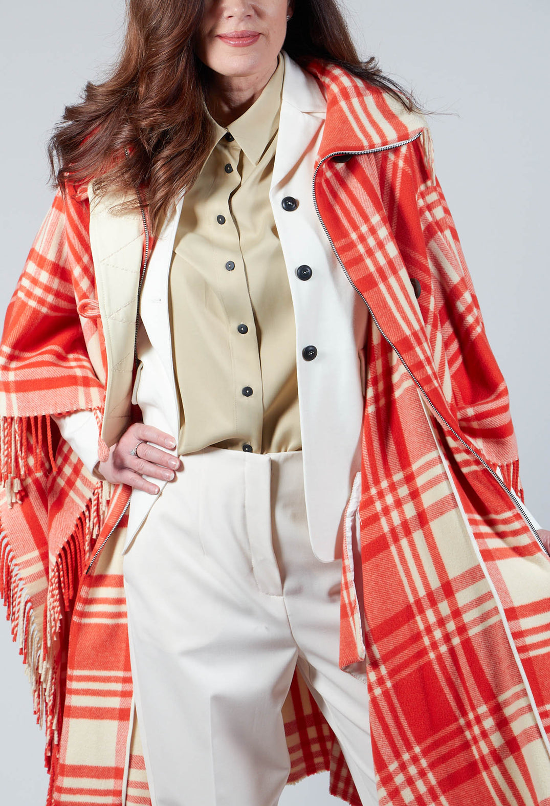 Checkered Wool Cape in Red