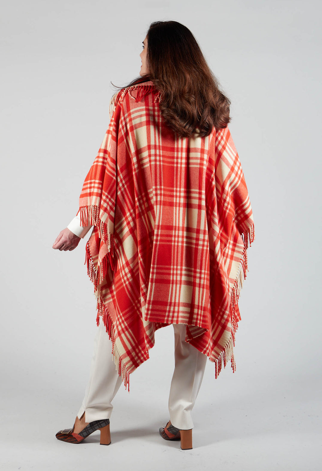 Checkered Wool Cape in Red