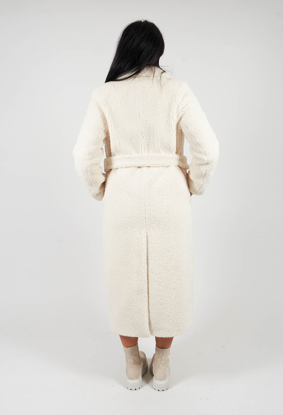 Long Sleeve Teddy Coat in Cream