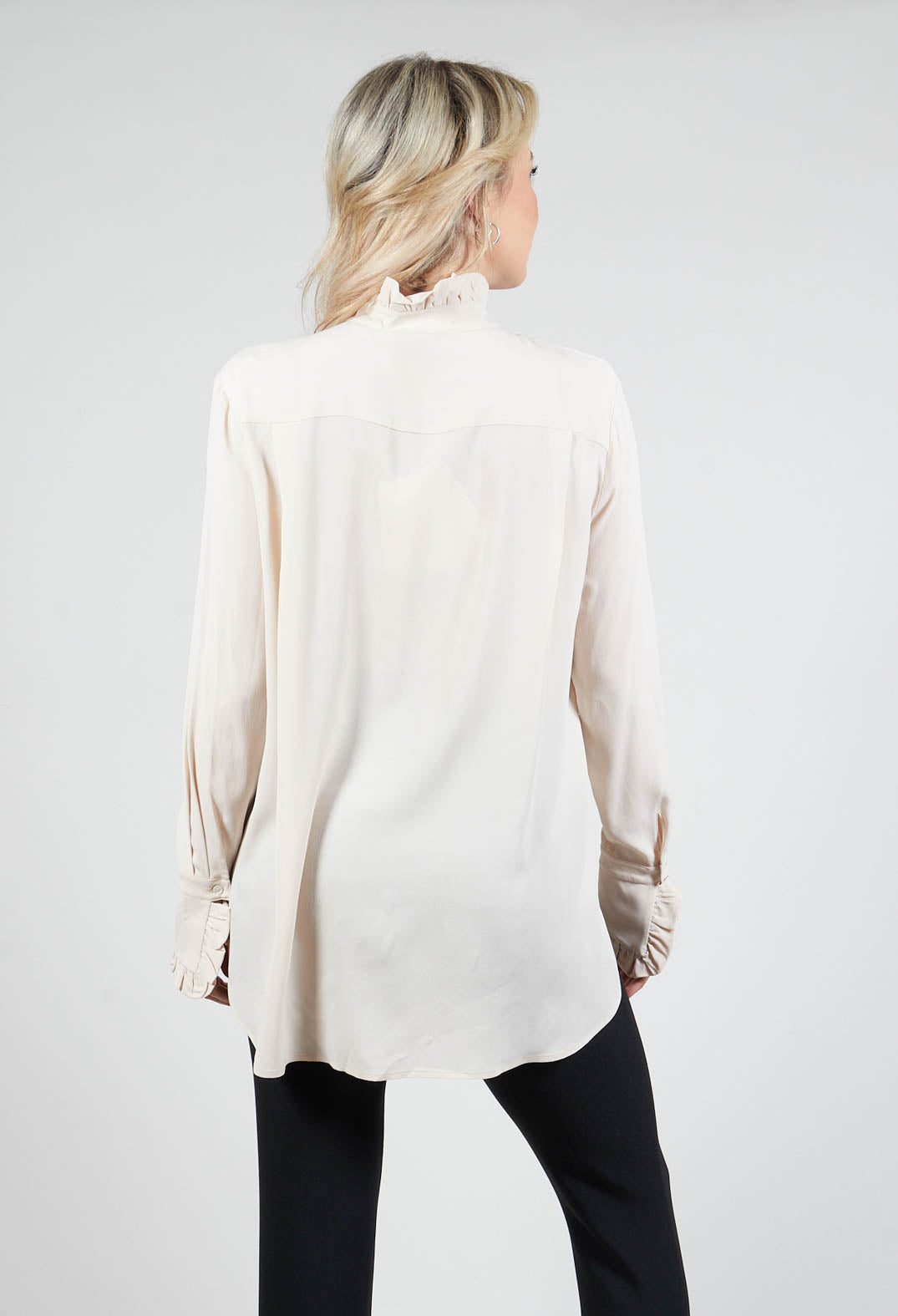 Blouse with Long Frilled Sleeves in Cream