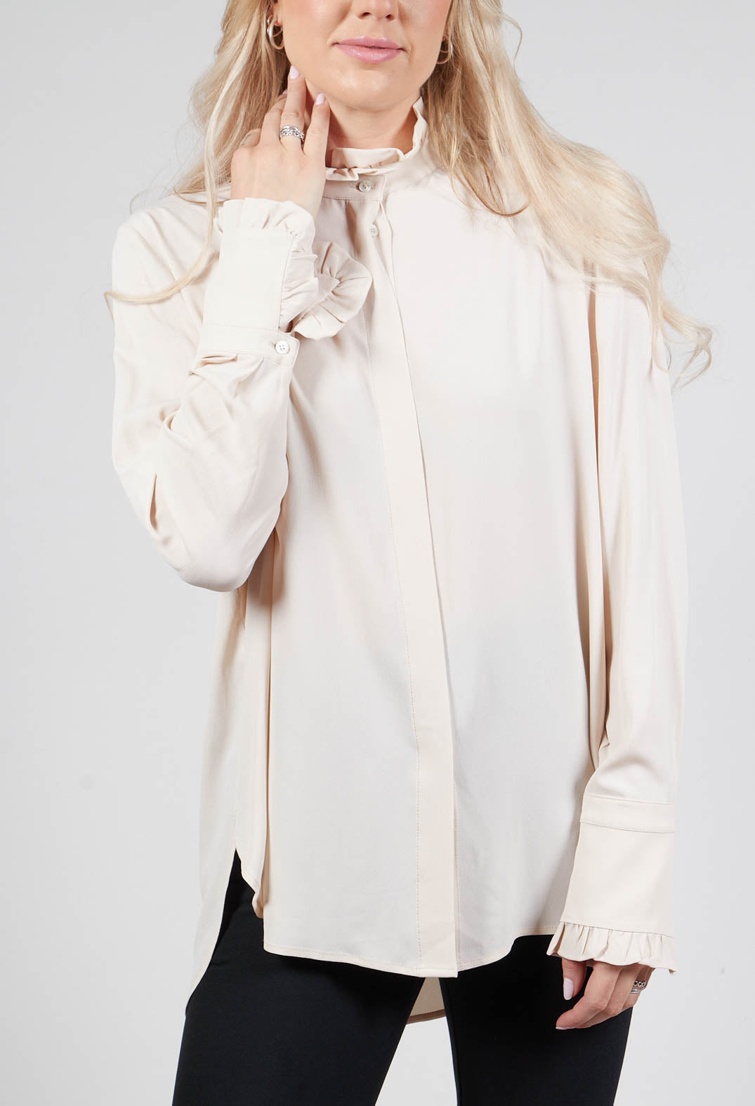 Blouse with Long Frilled Sleeves in Cream