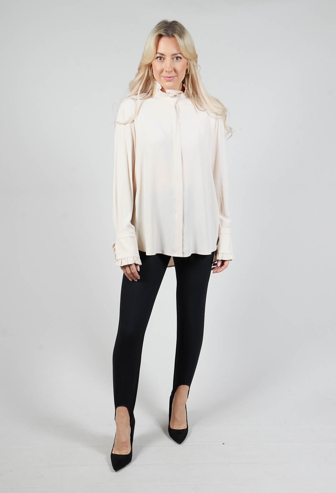 Blouse with Long Frilled Sleeves in Cream