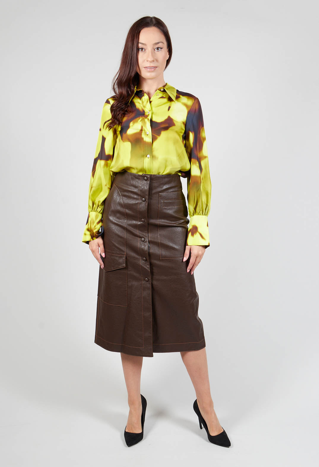 Faux leather pencil outlet skirt brown