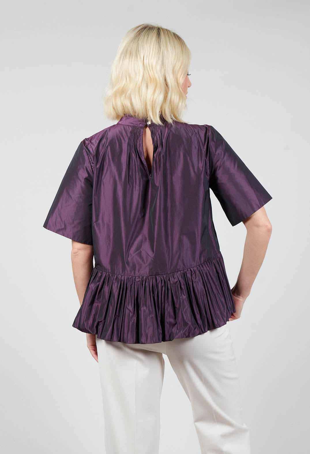 Flared Shape Shirt with Short Sleeves in Purple