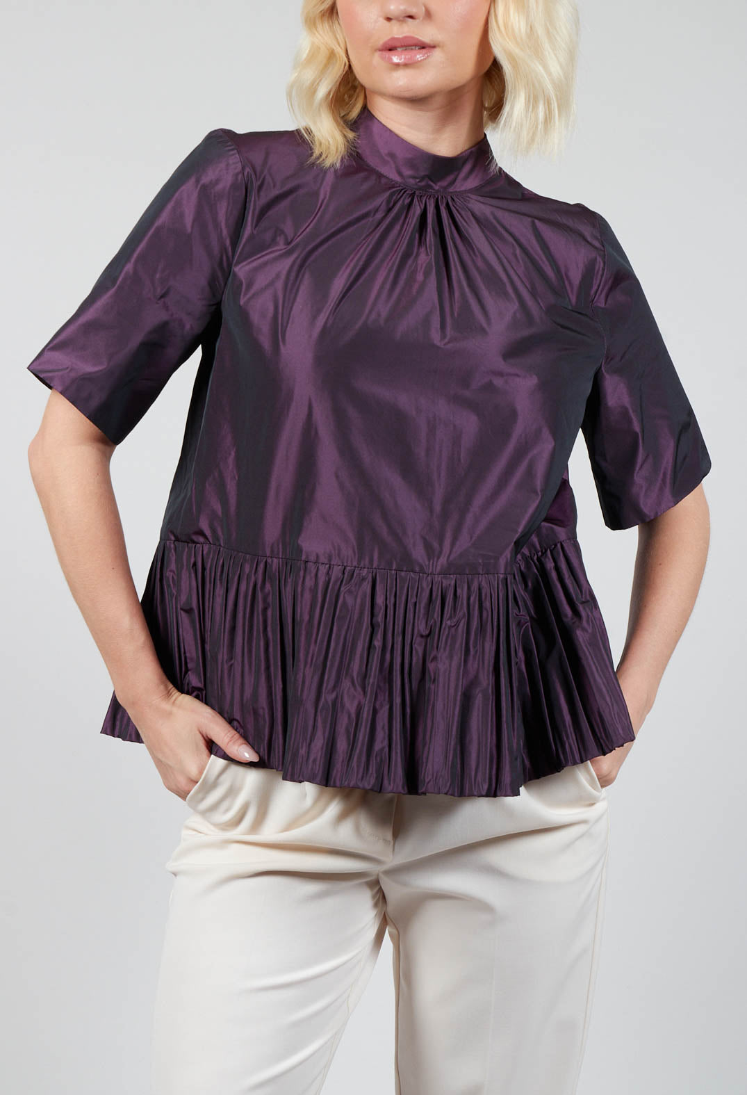 Flared Shape Shirt with Short Sleeves in Purple – Olivia May