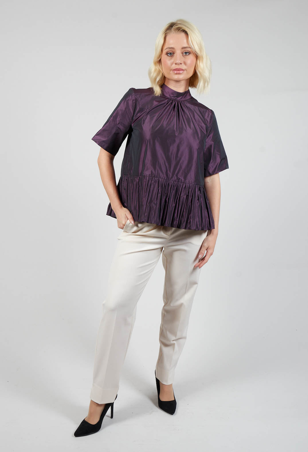 Flared Shape Shirt with Short Sleeves in Purple – Olivia May