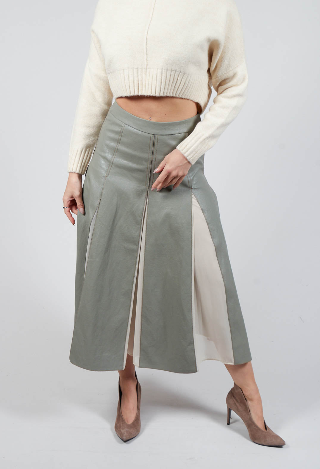 Faux Leather Georgette Skirt in Green – Olivia May