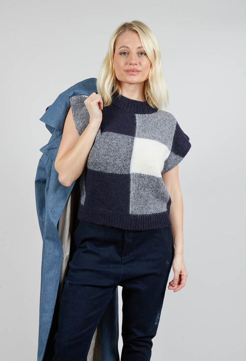 Knitted Vest Checked Jaquard in Navy