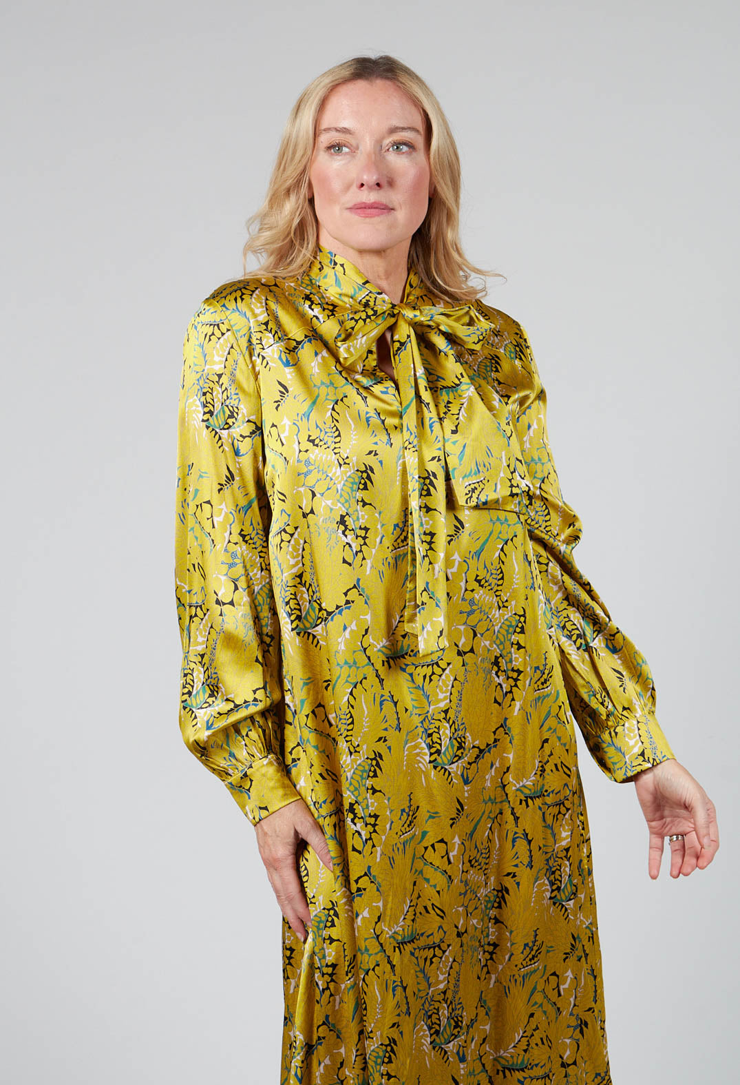 Noley Dress with Bow Collar in Anthurium Canary