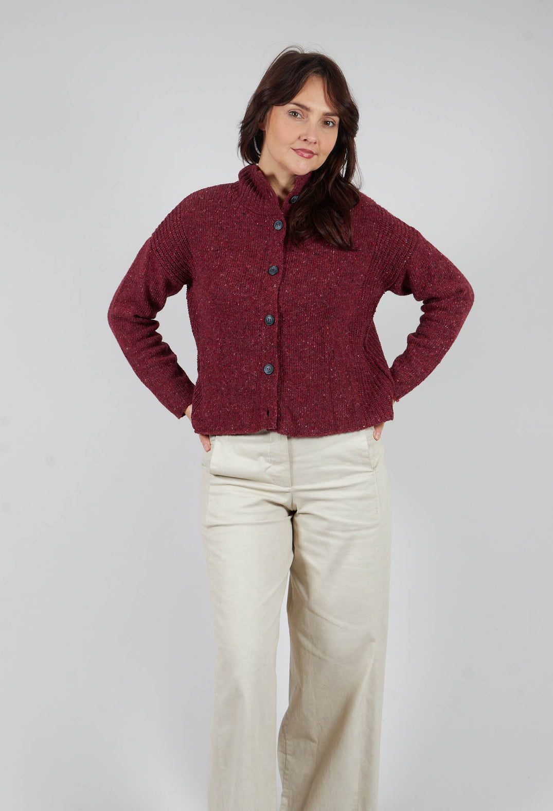 High Neck Cardigan in Prune