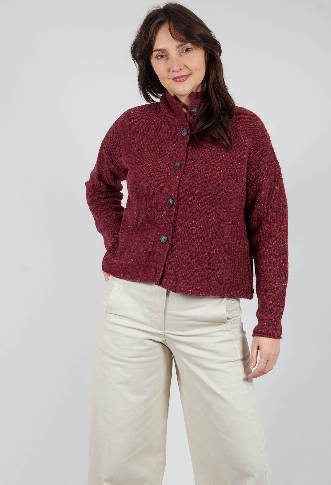 High Neck Cardigan in Prune