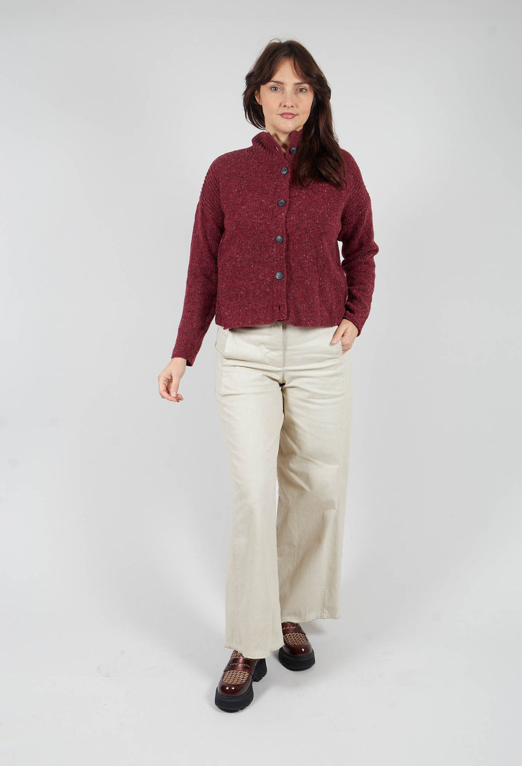 High Neck Cardigan in Prune