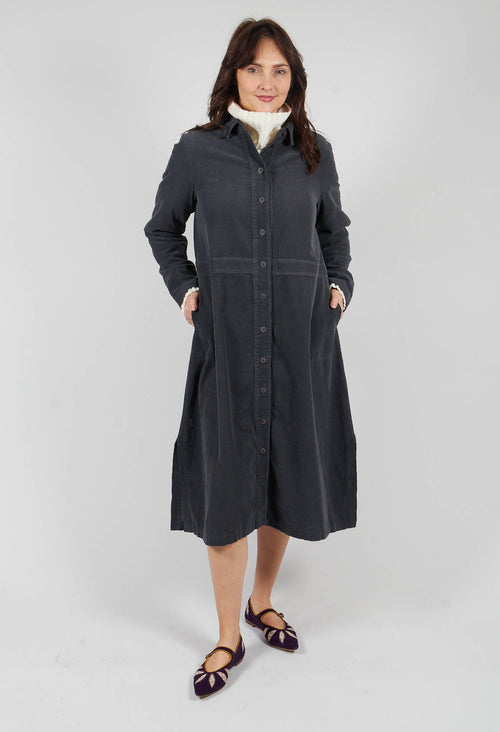 Corduroy Shirt Dress in Onyx