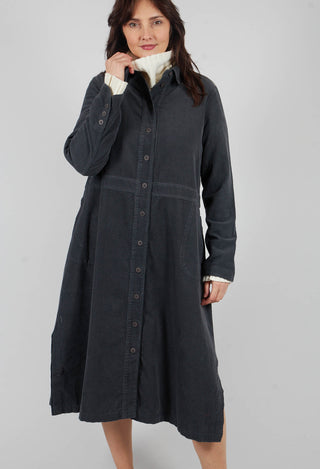 Corduroy Shirt Dress in Onyx