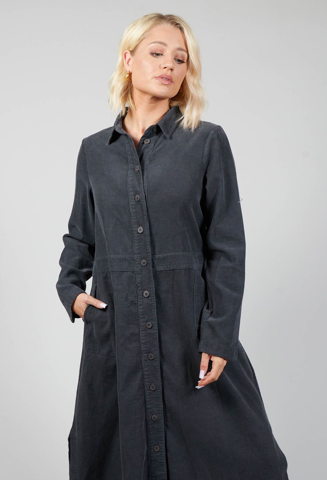 Corduroy Shirt Dress in Onyx