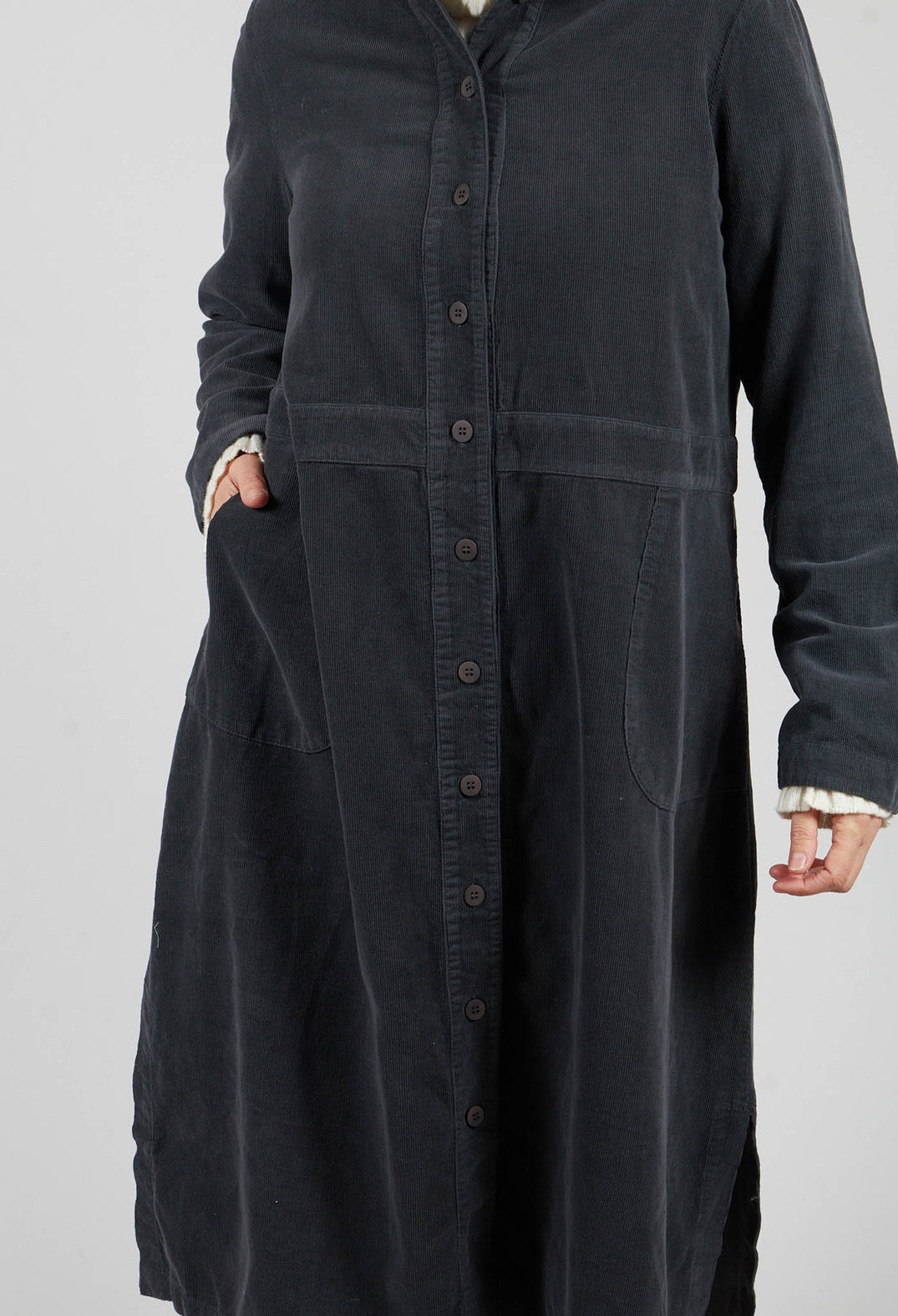 Corduroy Shirt Dress in Onyx