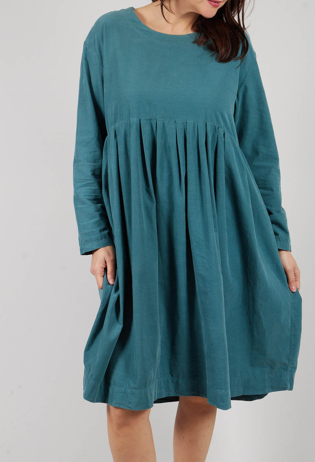 Long Sleeve Dress with Pleated Waist in Lotus