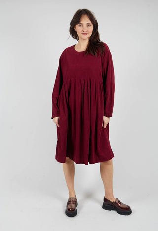 Long Sleeve Dress with Pleated Waist in Prune