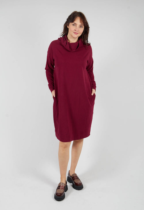 Cowl Neck Jersey Dress in Prune