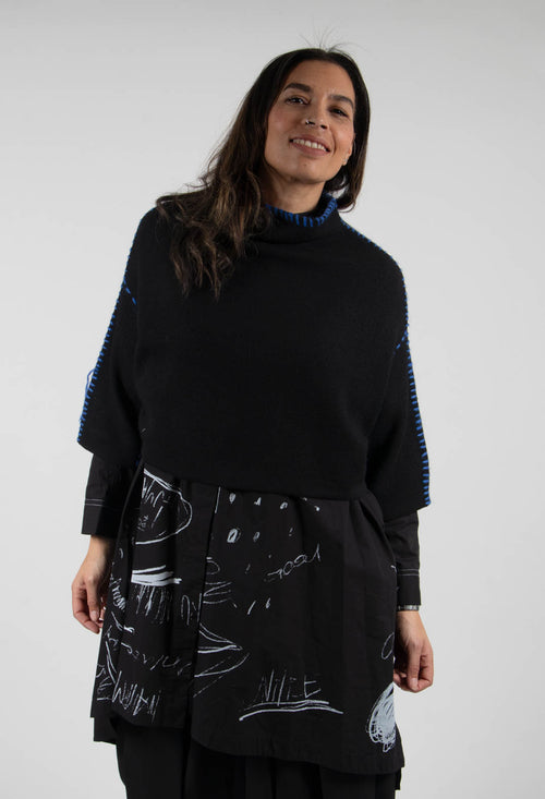 Cropped Jumper with Contrast Stitching in Black