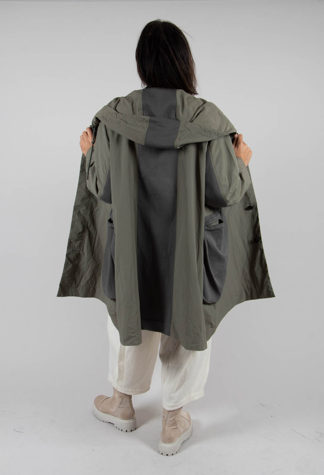 Hooded Utility Coat with Pockets in Light Khaki