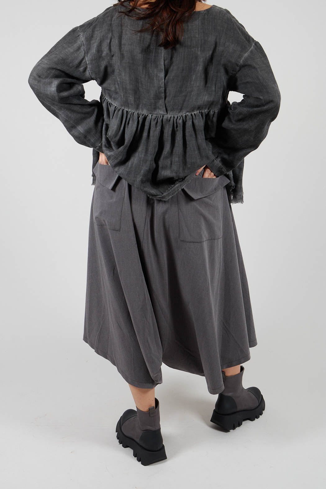 Wide Leg Drop Crotch Trousers in Grey