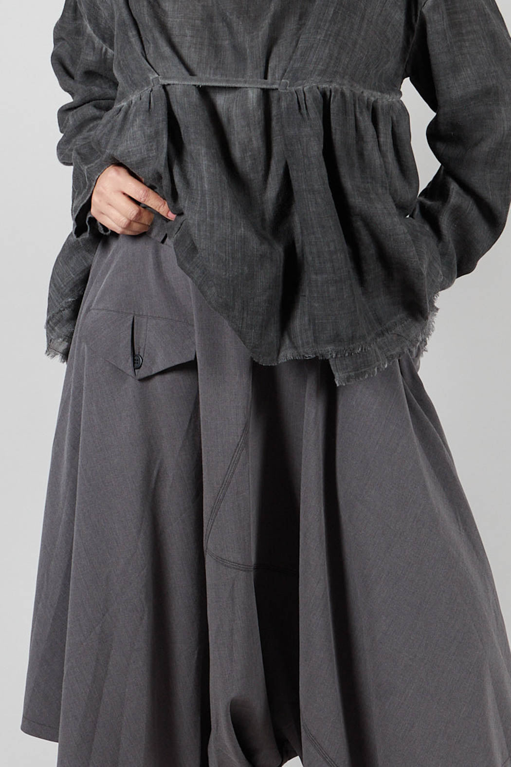 Wide Leg Drop Crotch Trousers in Grey