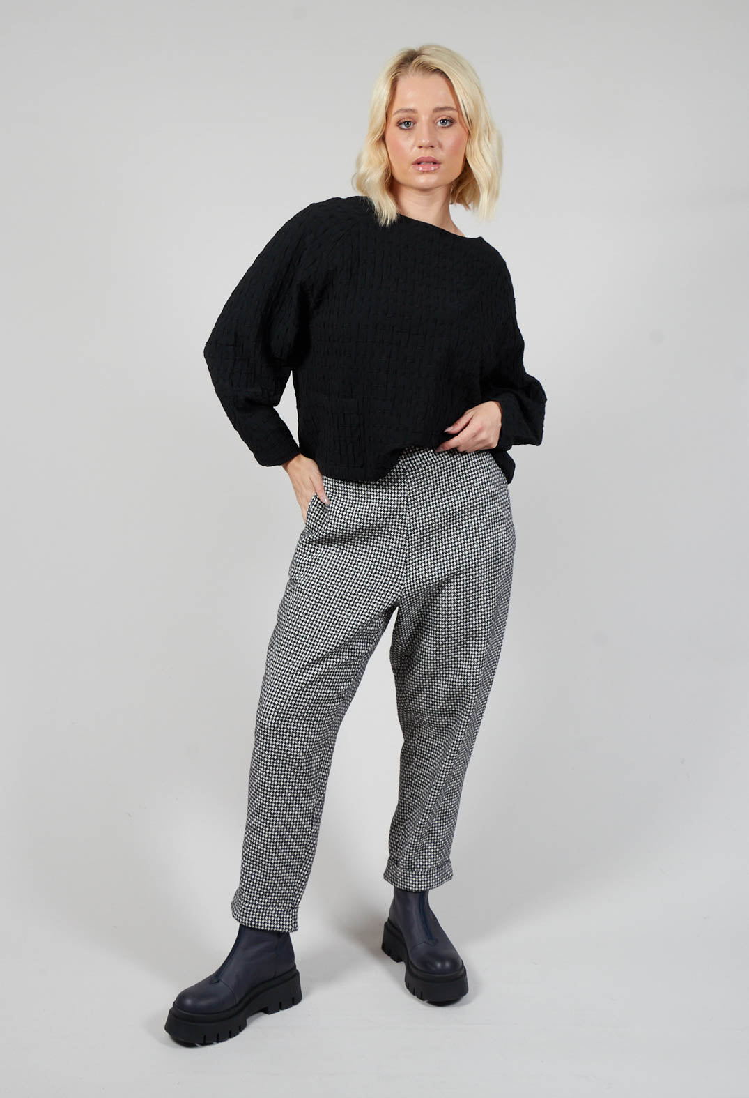 Turn Up Trousers in Black and White Hounds Tooth