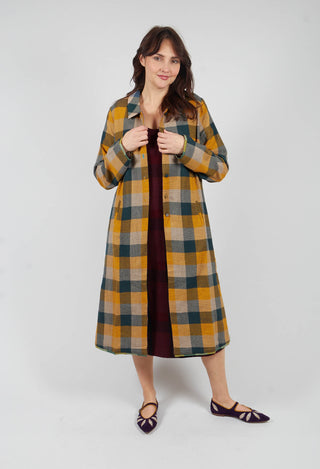 Wool Brock Coat in Mustard Multicolour