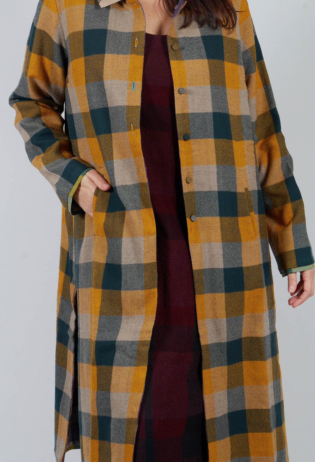 Wool Brock Coat in Mustard Multicolour