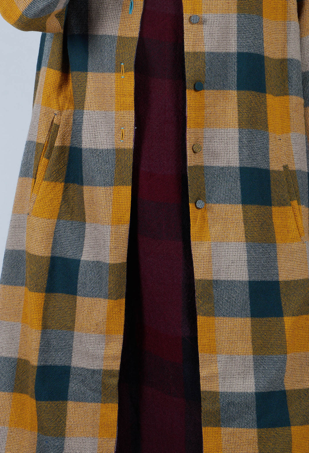 Wool Brock Coat in Mustard Multicolour