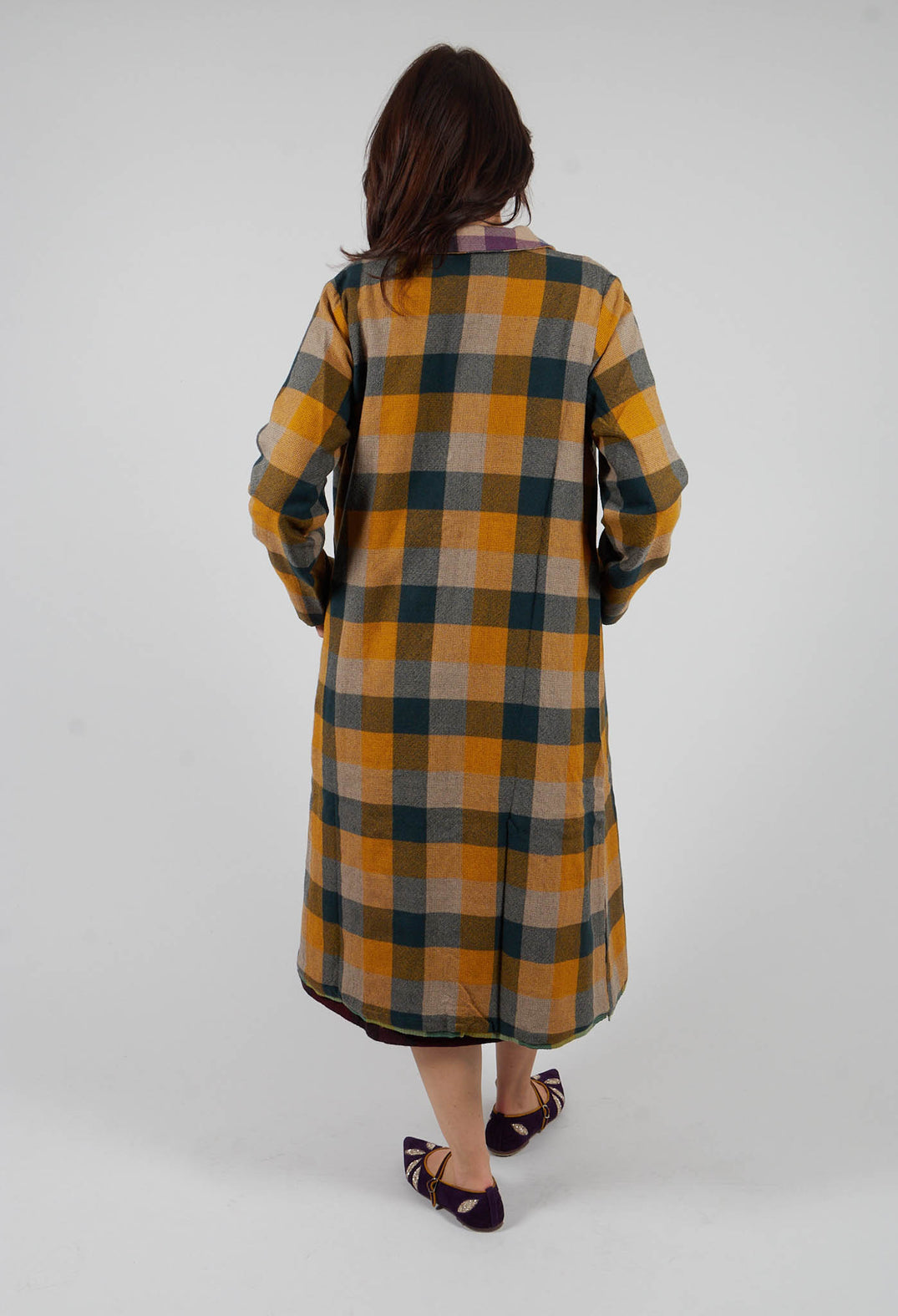 Wool Brock Coat in Mustard Multicolour