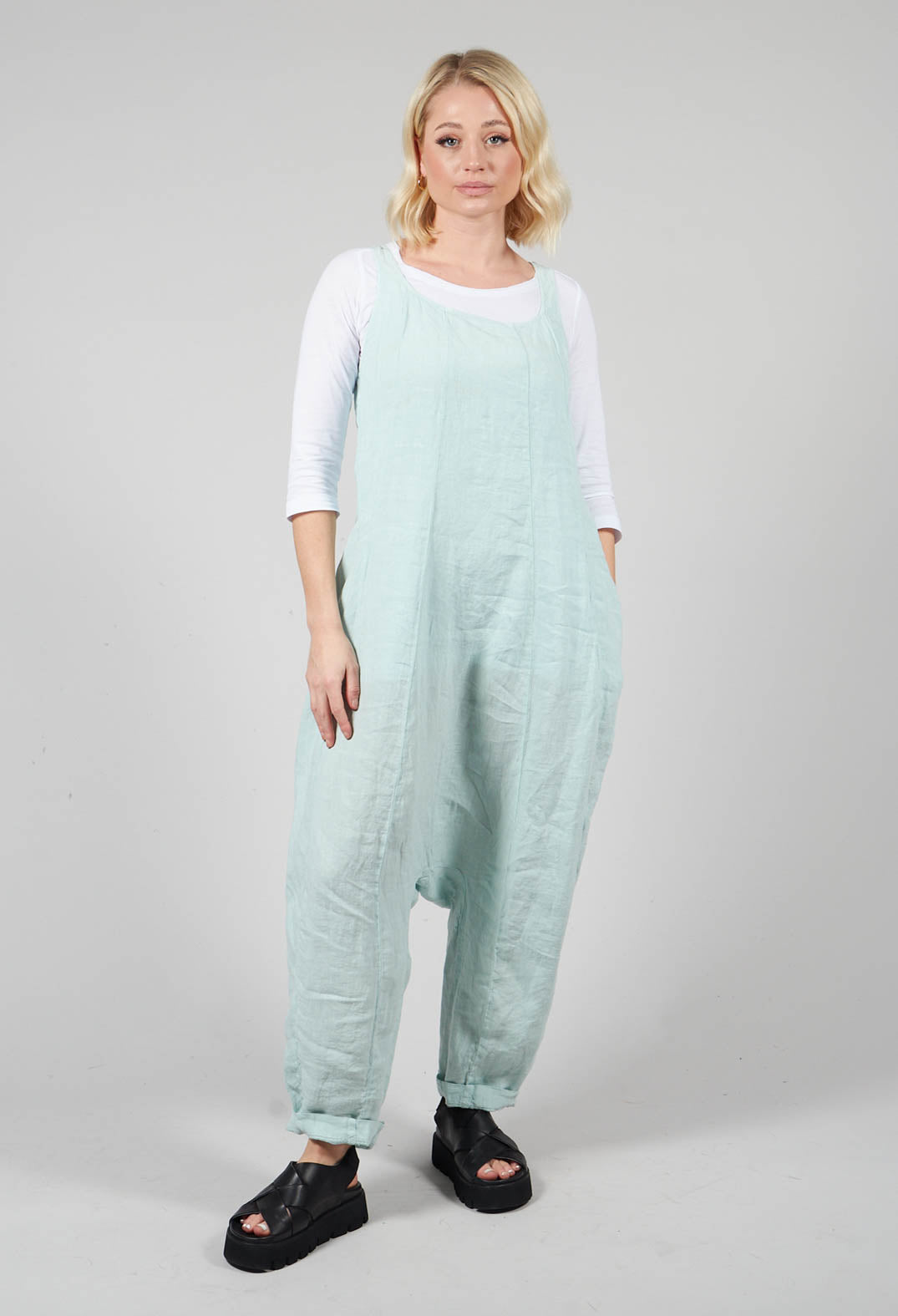 Drop Crotch Linen Jumpsuit in Sky