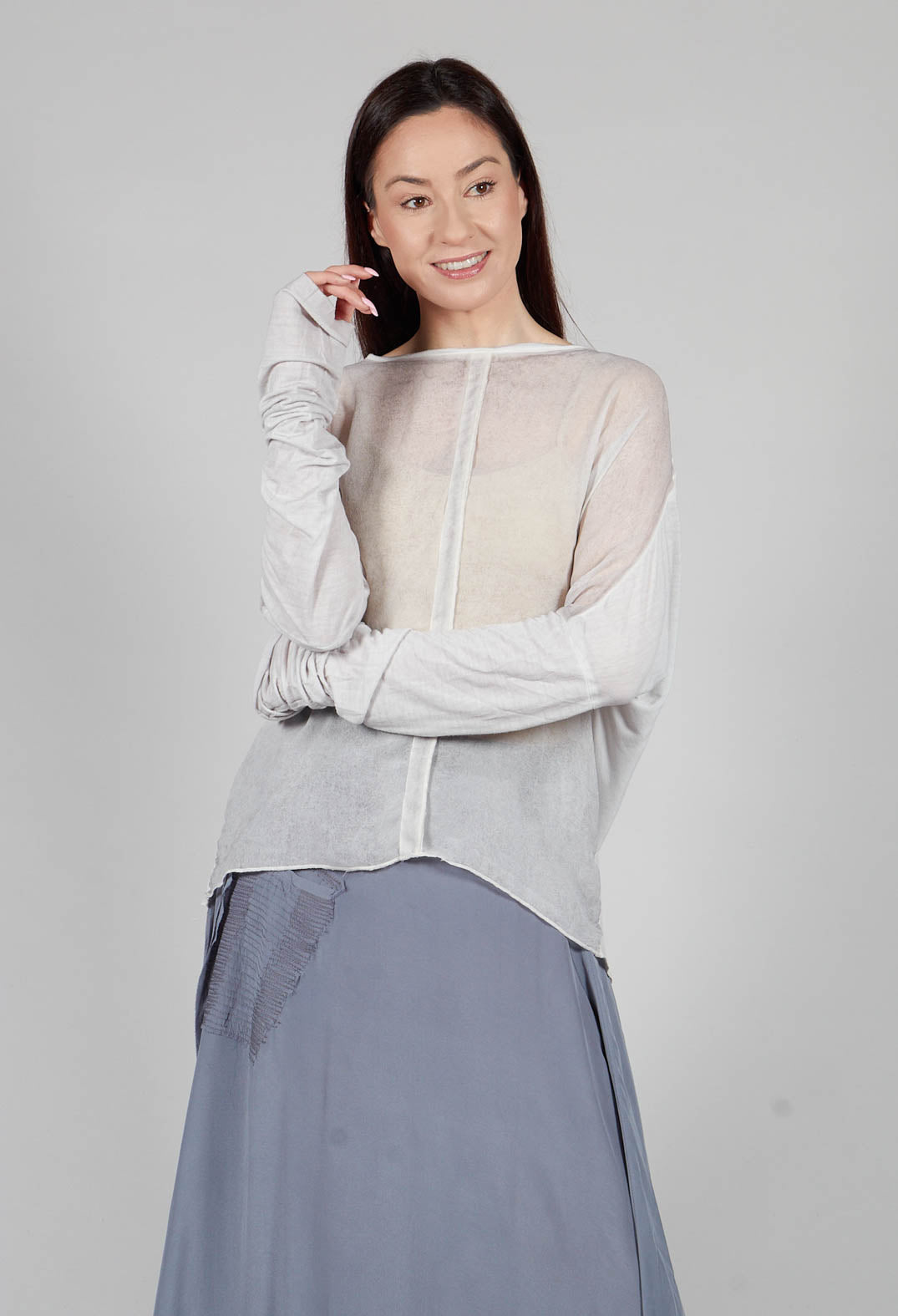 Sheer Top with Highlow Hem in Silver Grey