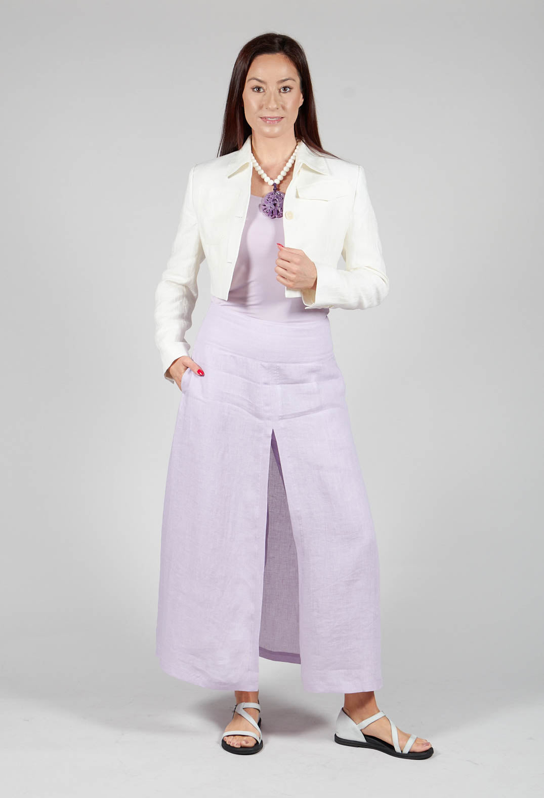 Linen Wide Leg Trousers in Lilac Olivia May